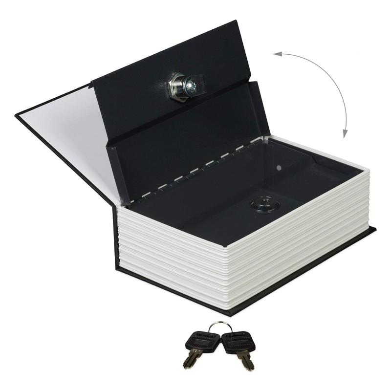Relaxdays Safe with Key in Book Shape Steel Compartment, Black,