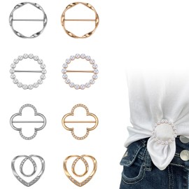 ElevateTech 8pcs Silk Scarf Ring Clip T-shirt Tie Clips for Women Fashion Clothes Corner Knotted Button for Women Fashion Metal Round Circle Shirt Clip Buckle Waist Cincher Clips Tightener