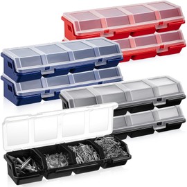 Hushee 6 Pack Screw Organizer Box with Lids 4 Compartments Tool Bin Divider Small Parts Storage Organizer sorting Screw Toolbox Case for Garage Craft Hardware Workbench Storage(Blue,Red,Black)