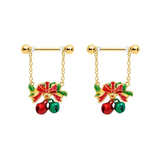 Kokoma 14G Christmas Jingle Bell Nipple Rings for Women Red