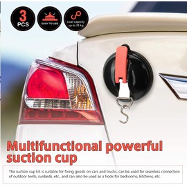 Suction cup hook 3 Pack with 6 S-Hooks,Heavy Duty Suction Cups,Suction hook Cup set for Home, Workshop and Camping, 3-D Ring Clip