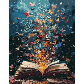 Butterfly Book Paint by Numbers Kit for Adults Beginner,DIY Easy Adult Paint by Numbers Butterfly Book,Paint by Number Without Frame Home Wall Decor 16 x 20 in