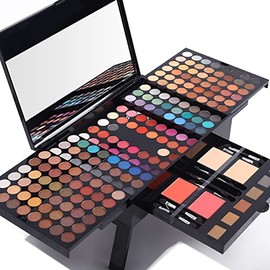 Kit de maquillaje todo en uno, 180 colores mate, paleta de sombra de ojos colorido, 2 polvos faciales, 2 coloretes, 1 lápiz delineador, 6 brochas de esponja 6 cejas en polvo profesional cosmética mujer maquillaje maquillaje completo paleta de sombra de ojos