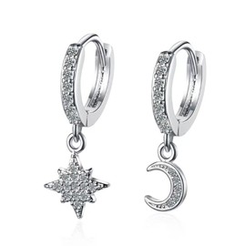 Cscreolen 925 Silver Small for Girls Heart Earrings for Women Hoop Earrings Silver 925 Stud Earrings Real Silver Women's Stud Earrings Silver 925 2 Pieces, Silver