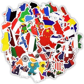 Krilulcy Set of 50 National Flag Stickers Map Stickers Travel Stickers Vinyl Different Nations Graffiti Vinyl Stickers for DIY Scrapbooking Suitcase Car