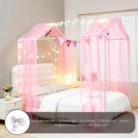 ZIQINPSQ House Bed Canopy Bed Curtains,2pcs Montessori Floor Bed Canopy for Girls Boys,Mosquito Net For Kids Wood Bed Frame,Bedroom Decorations (Pink)