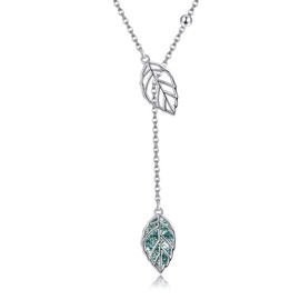 HUKKUN Lariat Leaf Necklace Sterling Silver Moss Agate Leaf Y Necklace Jewelry Gift for Women