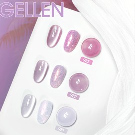 Gellen Gel Nail Polish, 6PCS Jelly Purple Lavender Beige Gray Gel Polish Set, Shimmer U V Gel Nail Polish Kit, Include Clear Cat Eye Gel Polish Blooming Gel Polish, Color Numbers 981,982,983,991,993