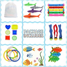 Swanote Juego de Piscina de Buceo de 31 Piezas para niños de 3 a 12 años, Juego Gigante con Bolsa de Almacenamiento, Juegos de Piscina, Juguetes de Peces acuáticos para Nadar en Verano