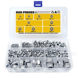 Locknuts Assortment Kit,M2 M2.5 M3 M4 M5 M6 M8 M10 M12 520PCS Metric Nylon Insert Lock Nuts Set,304 Stainless Steel Lock Nuts