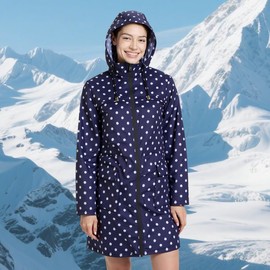 POWINSUN Women Waterproof Lightweight Rain Jacket Outdoor Hooded Raincoat Large Blue dot