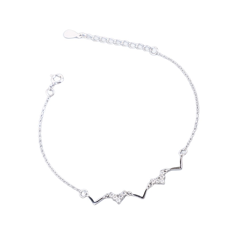 S925 Sterling Silver Heartbeat Wave Bracelet Geometric Wave Bling Fine