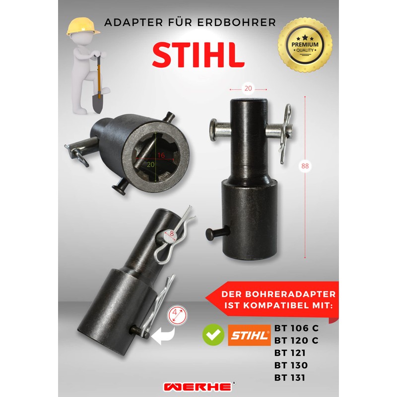 Werkon Professional Auger Adaptor for Stihl BT 106 BT 120