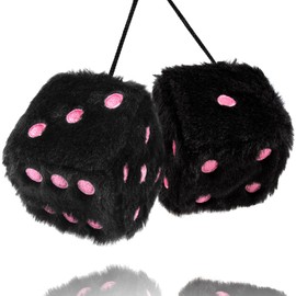 YGMONER White Fuzzy Dice for Car Rear View Mirror, Pair of 2.75" Plush Dice Retro Hanging Ornaments Car Interior Rearview Mirror Decor Accessories (White)