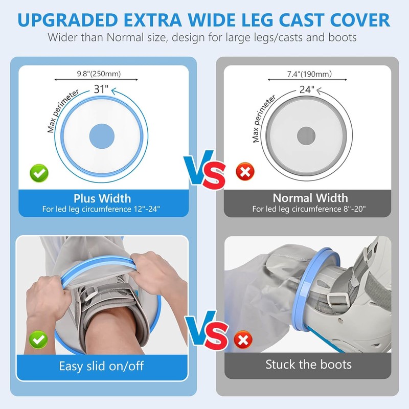 100% Waterproof Extra Wide Leg Cast Cover for Shower with