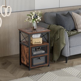 VECELO End Side Table, Modern Night Stand with Storage Space and Door, Set of 2 Nightstands for Living Room,Bedroom,Lounge, Brown