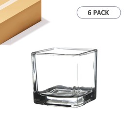 WGV Tea Light Votive Candle Holder Vase Bulk, Width 2", Height 2", Clear Tiny Utility Cube Glass Vase, Small Planter Terrarium Jar for Home Office Event Decor, 6 Pieces