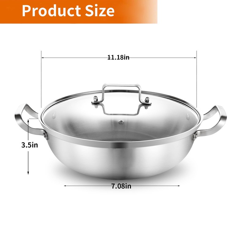Delarlo Tri-Ply Stainless Steel 11 inch Everyday Pan with Lid,