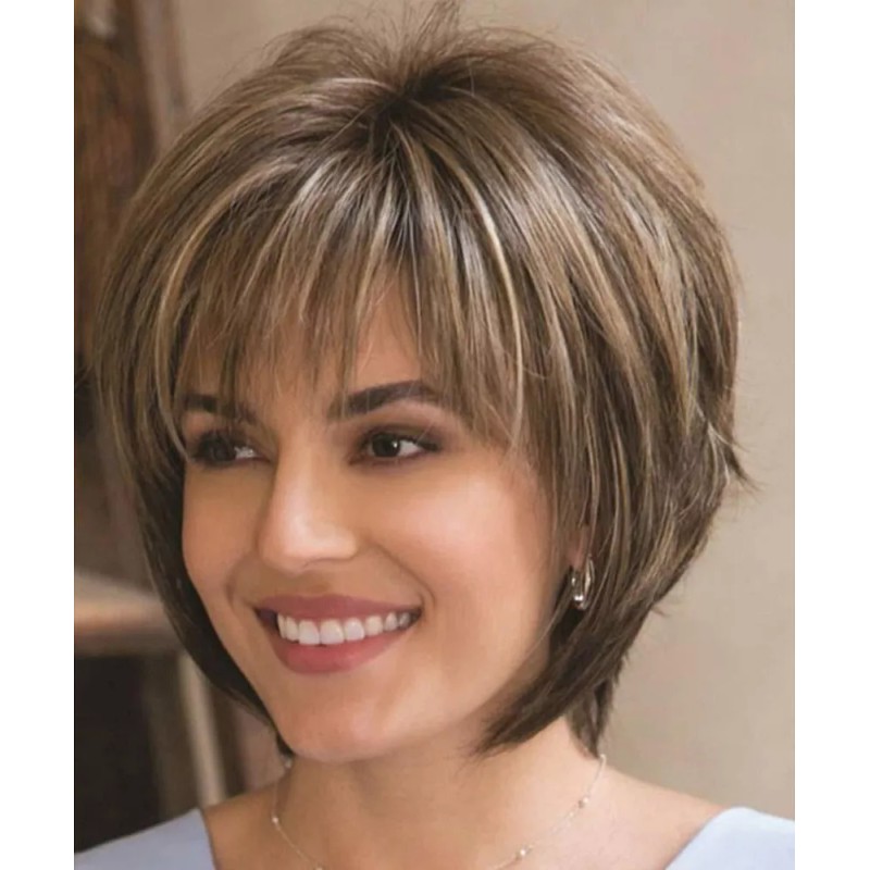 generic Pelucas Pelo Corto Rubio Mixto Castaño Oscuro For Mujeres