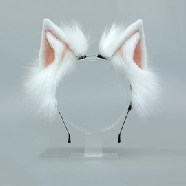 GUFER Cat Ears, Fox Ears, Cat Ears, Headband, Chemo Ears, Fox Ears, Headband, Cosplay, Costume, Halloween, School Festival, Christmas, Cosplay Accessory (White & Pink)