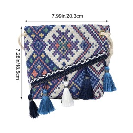 yueton 1 Pack Ethnic Style Handmade Crossbody Bag Boho Crochet Bag Beach Shoulder Bag Handwoven Handbag with Tassel for Women, Blue