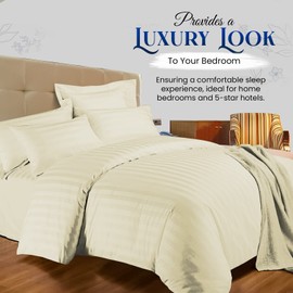 Sunshine Comforts Single Duvet Cover Set - 3PC Hypoallergenic Satin Stripes Microfiber Quilt Cover Single Bedding Set with Pillow Cases-Breathable & Anti Wrinkle Single Duvet Cover (Cream)