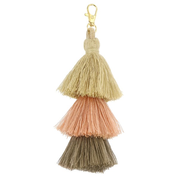 sourcing map Tri-Layered Tassels 6.7Inch Tassel Bag Charm Bohemian Keychains