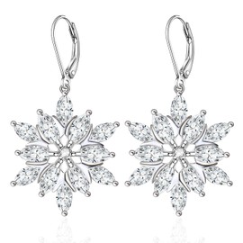Snowflake Earrings for Women Sterling Silver Christmas Earrings Snow Flower Leverback Winter Drop Dangle Earrings Jewelry Gifts for Her