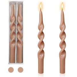 Long Candlesticks Spiral Taper Candle,Gedengi 2pcs Brown Tapered Candles 10 inches Twisted Candlestick Cute Candle Sticks Wax for Home Dinner Wedding Party Women Gifts (1D-Brown)