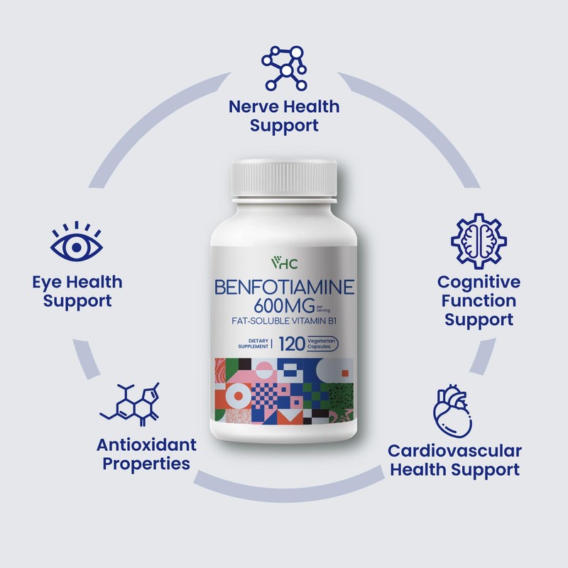 VHC Vitamin B1 Benfotiamine 600mg Supplement- 5X Time Fat-Soluble Thiamine