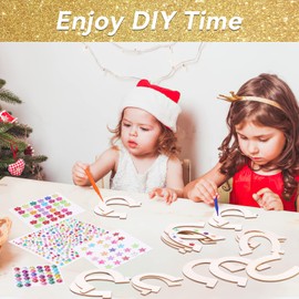 Wooden Horseshoe, Pack of 41 Horseshoe Children's Birthday Party with Watercolour Pencil, Rhinestones Stickers, Glitter Ribbons, Horseshoe Wood for Painting, Discs Horseshoe for Children's Party,