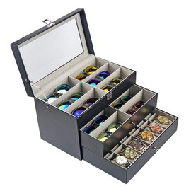 Eapmic 3 layer 24 Slots Eyeglass Sunglass Storage Watch Box Eyewear Accessories Display Glasses Storage Case Organizer (3 layer 24 Slots)