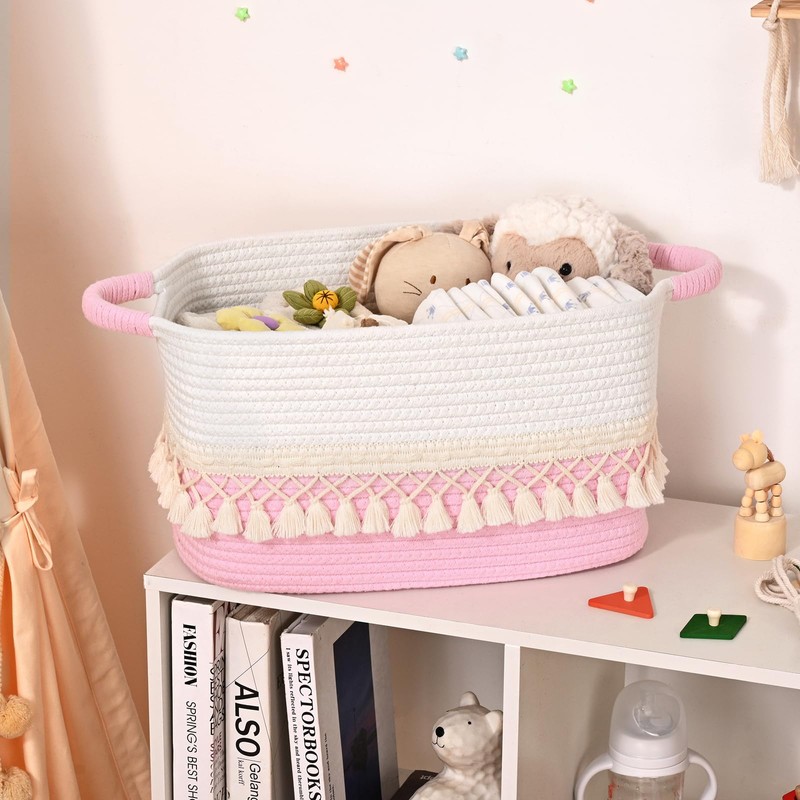 6 Pack Storage Basket for Shelves, Boho Cotton Rope Storage
