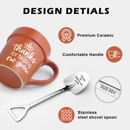 Lasimfa Teacher Appreciation Gifts, Funny Novelty Mug with Shovel Spoon, Back to School Gardening Garden Gifts for Teacher Mom, Thanks for Helping Me Grow
