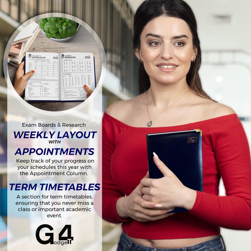 G4GADGET 2025 A4 Week To View Blue Diary Week On