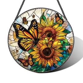 Stained Glass Window Hanging – Double-Sided Glass Sun Catcher with Chain – Memorial Window Art Panel for Home Décor, Spiritual Comfort, and All-Occasion Gifting