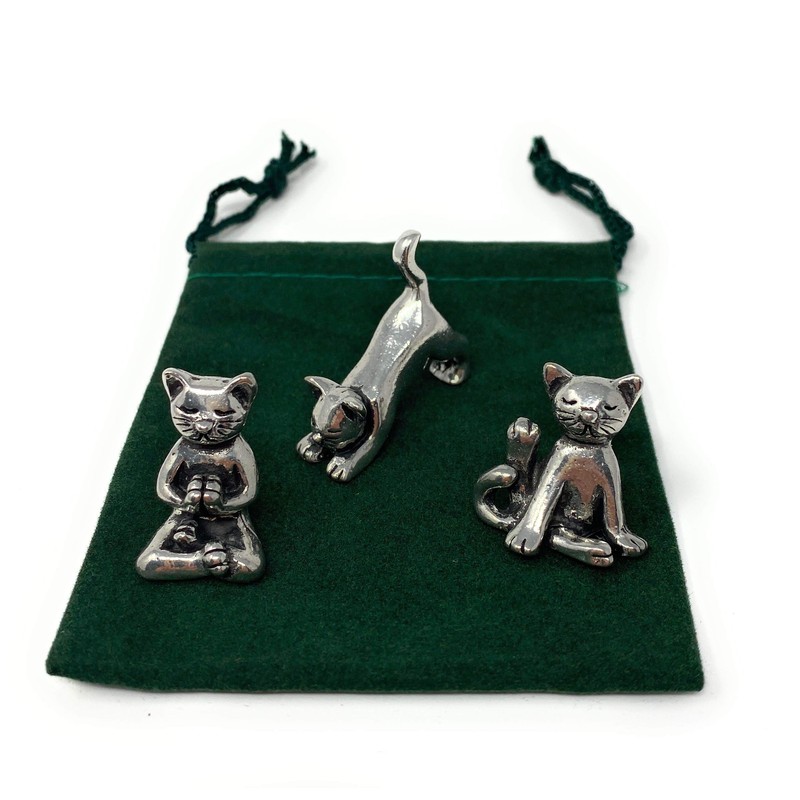 Basic Spirit Yoga Cat Figurine Set (Pewter)-Mini 3 pc. Set