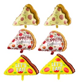 Pizza Slice Balloons 6 Pack - 28 Inch Aluminum Foil Party Supplies, Pizza Birthday Baby Shower Carnival Decorations