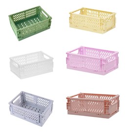 CuiCanfla 6 Pack Mini Folding Storage Baske, Mini Folding Baskets Plastic Shelf Storage Organizer,Plastic Storage Baskets for Desk Organizing, Office Drawer Organizer