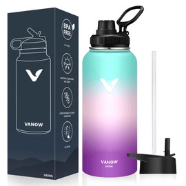 Termo de Acero Inoxidable, Termo de Agua con 2 Tapas, para Agua Fría (48 horas) o Caliente (24 horas), Doble Pared y Tapa Hermética Antigoteo, con Asa para Transportar (940ml/32Oz, Verde)