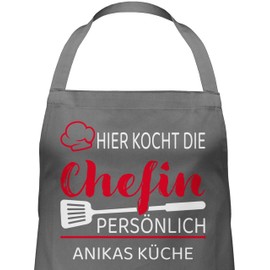 Geschenk mit Namen personalisiert by Shirtracer - Apron - Cooking Apron Women - Hier kocht die Chefin Personally with Name - Gift Kitchen Chef Kitchen Accessories Woman Funny, 1 anthracite