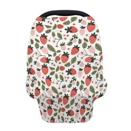 5-in-1 Unisex Strawberry Fruits Flower Leaves Pattern Baby Carseat Stroller Cover for Boys Girls, Infant Toddler Privacy Nursing Breastfeeding Canopy, Grocery Shopping Cart Cover-24x28