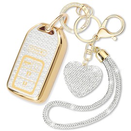 YIKECASE Key Fob Cover with Diamond Heart Keychain Car Key Holder Compatible with 2016-2022 Honda Accord Civic CRV Pilot Ridgeline Passport Remote Key Protector for Women, 5 Buttons (White-Wrist Rope)