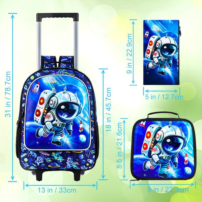 GXTVO Rolling Backpack for Boys, 3PCS Kids Roller Bookbag with