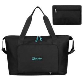 Expandable Travel Duffle Bag for Women Men, Lightweight Foldable Travel Tote Bags Gym Bag, Large Waterproof Carry On Weekender Overnight Bag with Wet Pocket for Workout, Fitness, Shopping, Black,