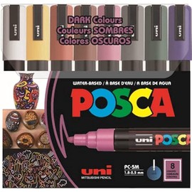 Posca PC-5M Water Based Permanent Marker Paint Pens, Set of 8 (Dark Colors)