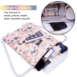 Drawstring Backpack String Bag Sackpack Cinch Water Resistant Nylon for Gym Shopping Sport Yoga by WANDF (Pink Flamingo)