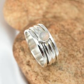 JEWELSTREZORO Opal Edelstein Spinnerring 925 Sterling Silber Meditationsring Männer & Frauen Spinnerring Geschenkartikel Schmuck TSR148I_73 (23.2)