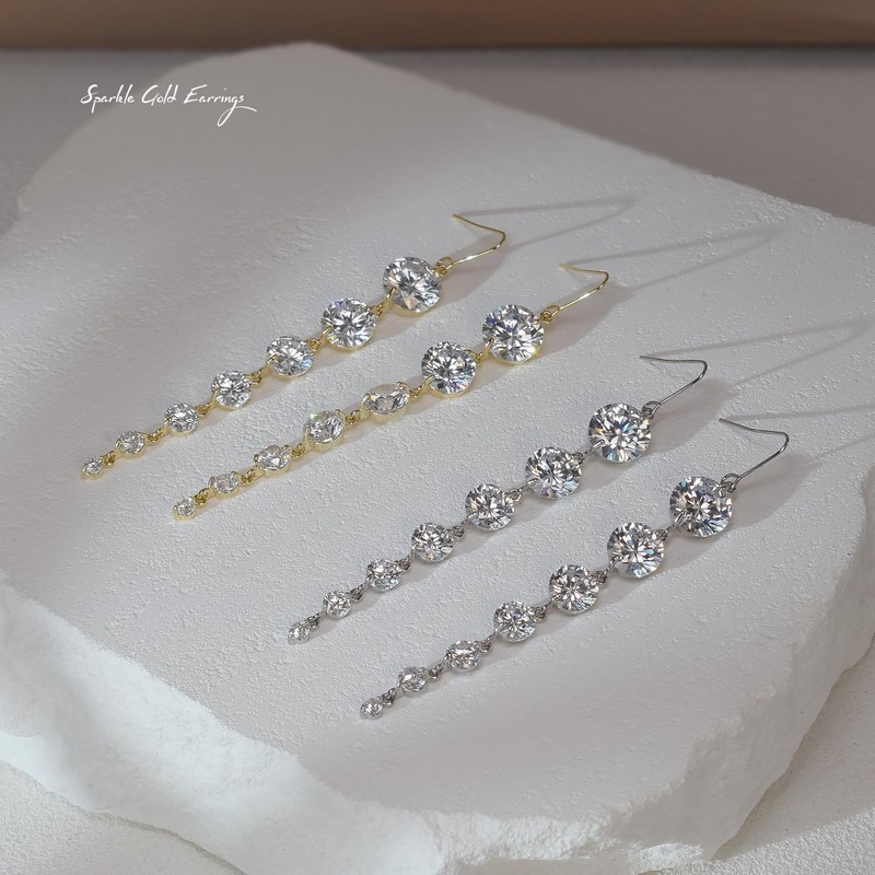 UDYLGOON Sparkly Cubic Zirconia Crystal Long Dangle Earrings Bride Bridesmaid