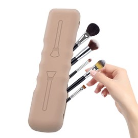 Funda para Brochas de Maquillaje, Impermeable Soporte para Brochas de Maquillaje, Succión magnética sin caída, Capacidad para Una Docena Pinceles, Silicona Impermeable, Ideal para El Aire Libre(Caqui)